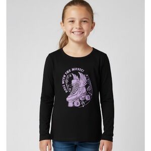 CAT & JACK Winged “Roll with the Music” Graphic Tee, Girls L, Black Lilac
